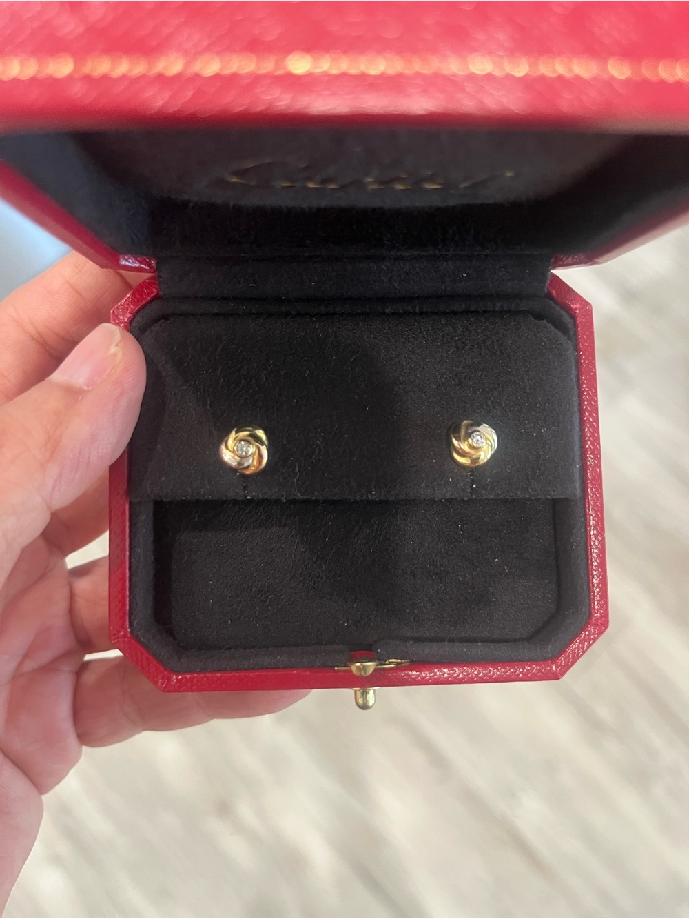 Cartier 18K Gold  Stud Earrings with Diamond Center